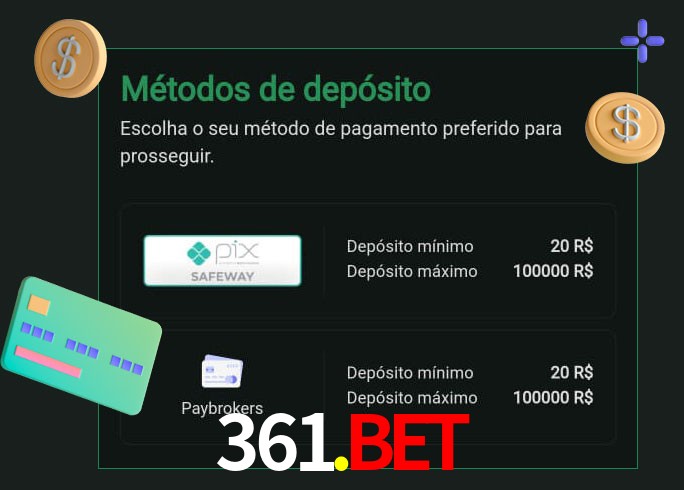 O cassino 361.bet oferece uma grande variedade de métodos de pagamento
